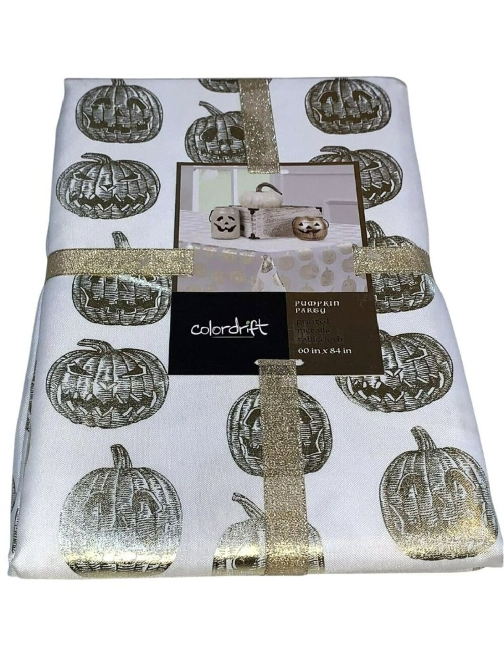 Colordrift Metallic Pumpkin Tablecloth 60" X 84" Halloween Thanksgiving